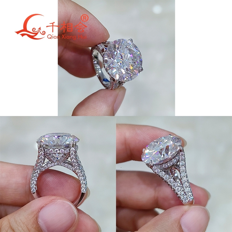 12ct 15mm round White Moissanite Large Size Silver 925 Ring Luxury V Half Eternity Womens Wedding Band Date Gift