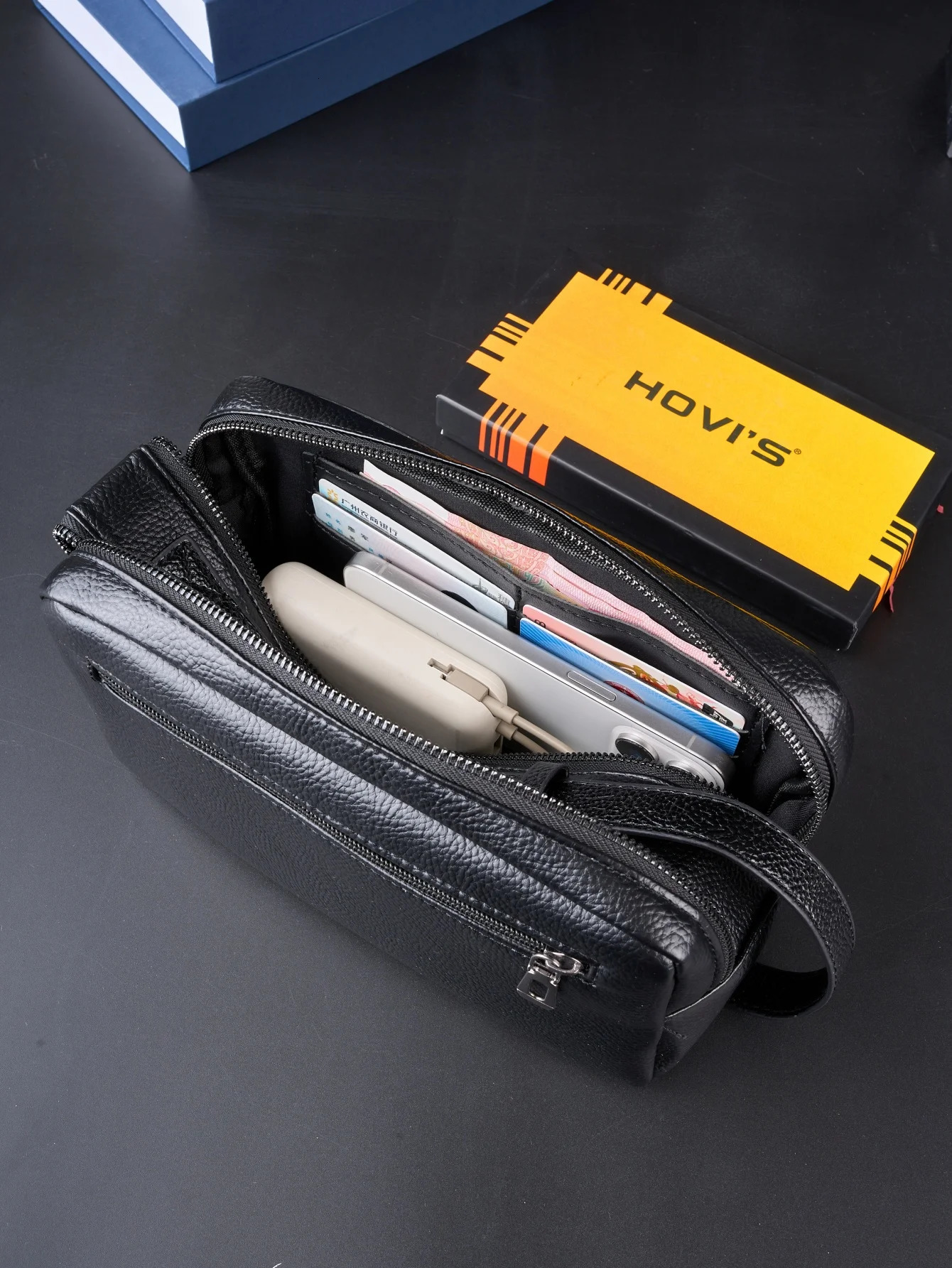 Mens large capacity business clutch bag with double zippers multi company wrist phone holder wallet 250317
