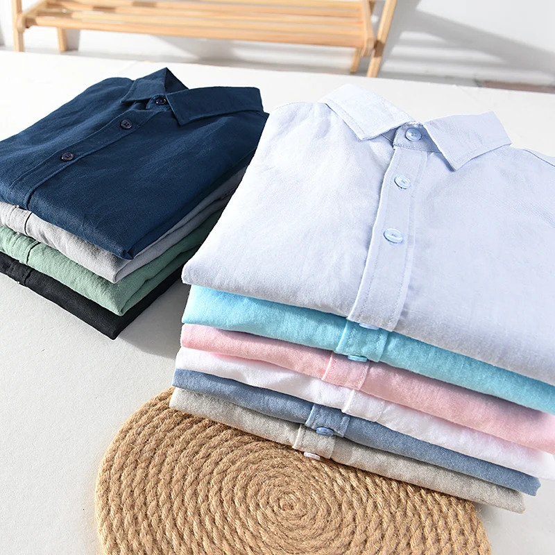 Long-sleeved Casual Linen Shirts For Men Fashion Solid 10 Colors Tops Clothing Camisa Masculina Chemise 250320