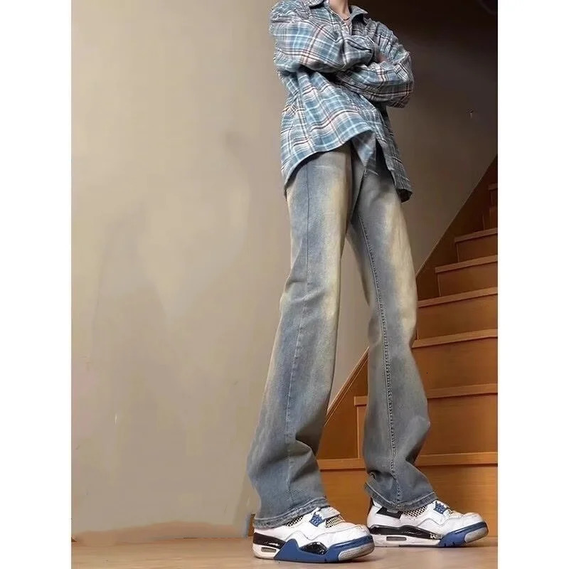 Mens Jeans Trouser Luggage Y2k Pants Denim Shorts Clothing Shining Goods Wide Legs 250312