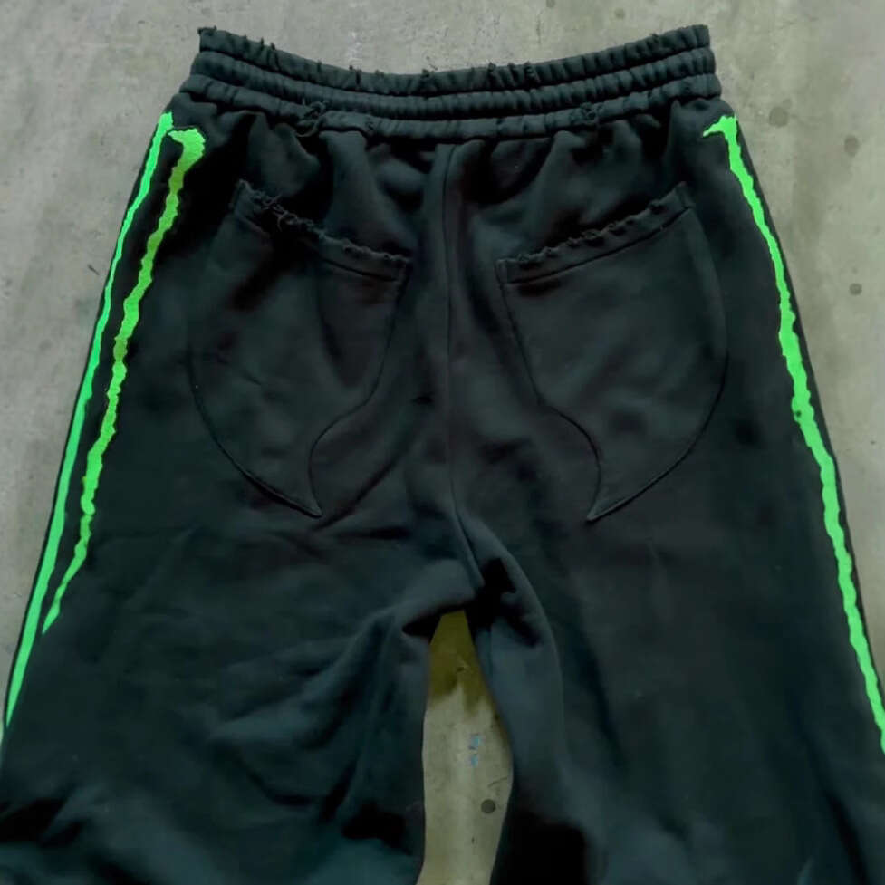 American Hip Hop Street Fluorescent Green Claw Stripe Fun Casual Loose Pants