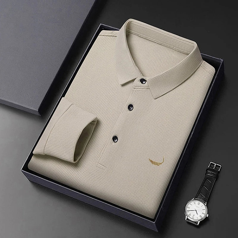 2024 highquality mens long sleeved Tshirt with spring and summer cotton embroidery polo shirt clothing a collar loose bottom 250320