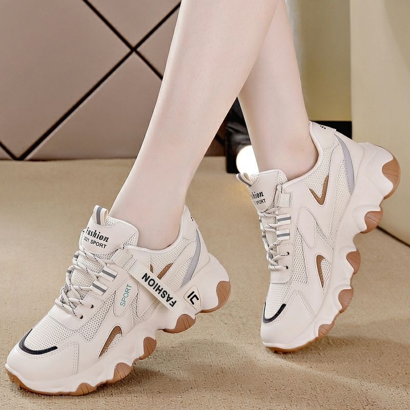 2025 new thick soled height increasing white shoes designer fashionable, casual, breathable student sports shoes