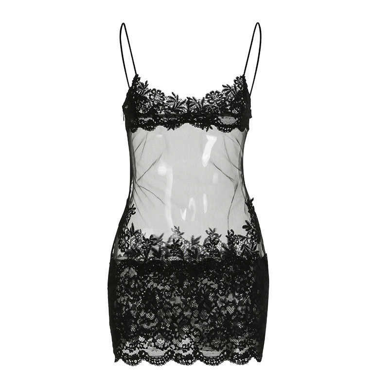 Wind women's mesh lace camisole dress, see through sexy nightgown, vacation style swimsuit skirt 250315