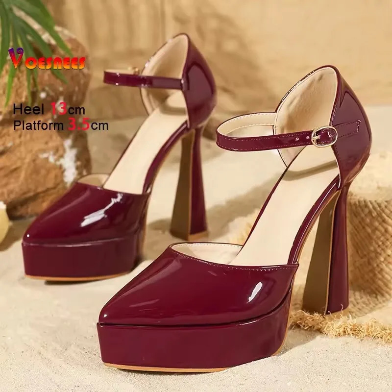 Womens Thick Platform 13CM Summer Party High Heels Outdoor Solid Color Pointed Elegant Shoes 250321BJ - view 7