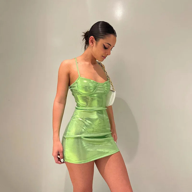 Sexy Slash Neck Mini Dresses PU Slim Solid Fashion Women Strap Sleeveless Streetwear Bodycon Evening Party Club Summer Vestidos 250320