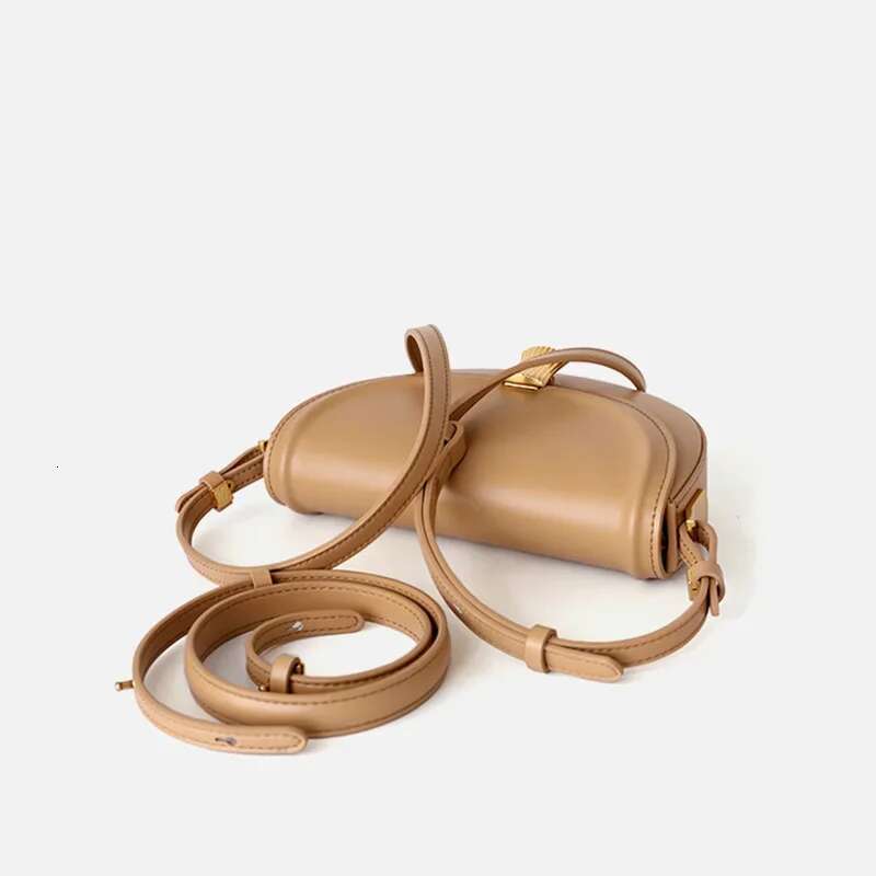 Genuine Leather Half Moon Saddle High Quality Shoulder Bags For Women 2023 Small Messenger Bag Apricot Bolsa Feminina
