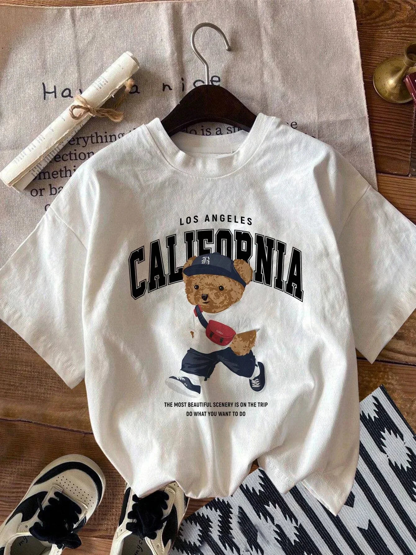 California Bear Mens Cotton Tshirt Fashion Large Rap Top Casual Short Sleeve Street Clothing Classic Arrival 250312