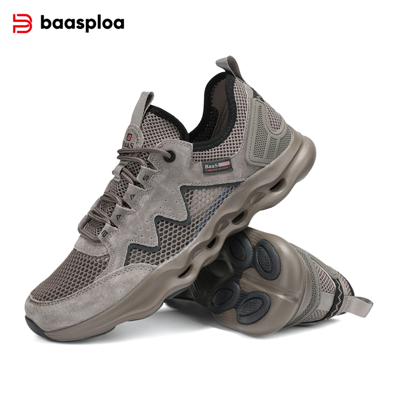 Baasploa Men Walking Shoes Summer Breathable Mesh Soft Sport Shoes Male Comfort Lightweight Casual Sneakers Lace-Up Non-Slip