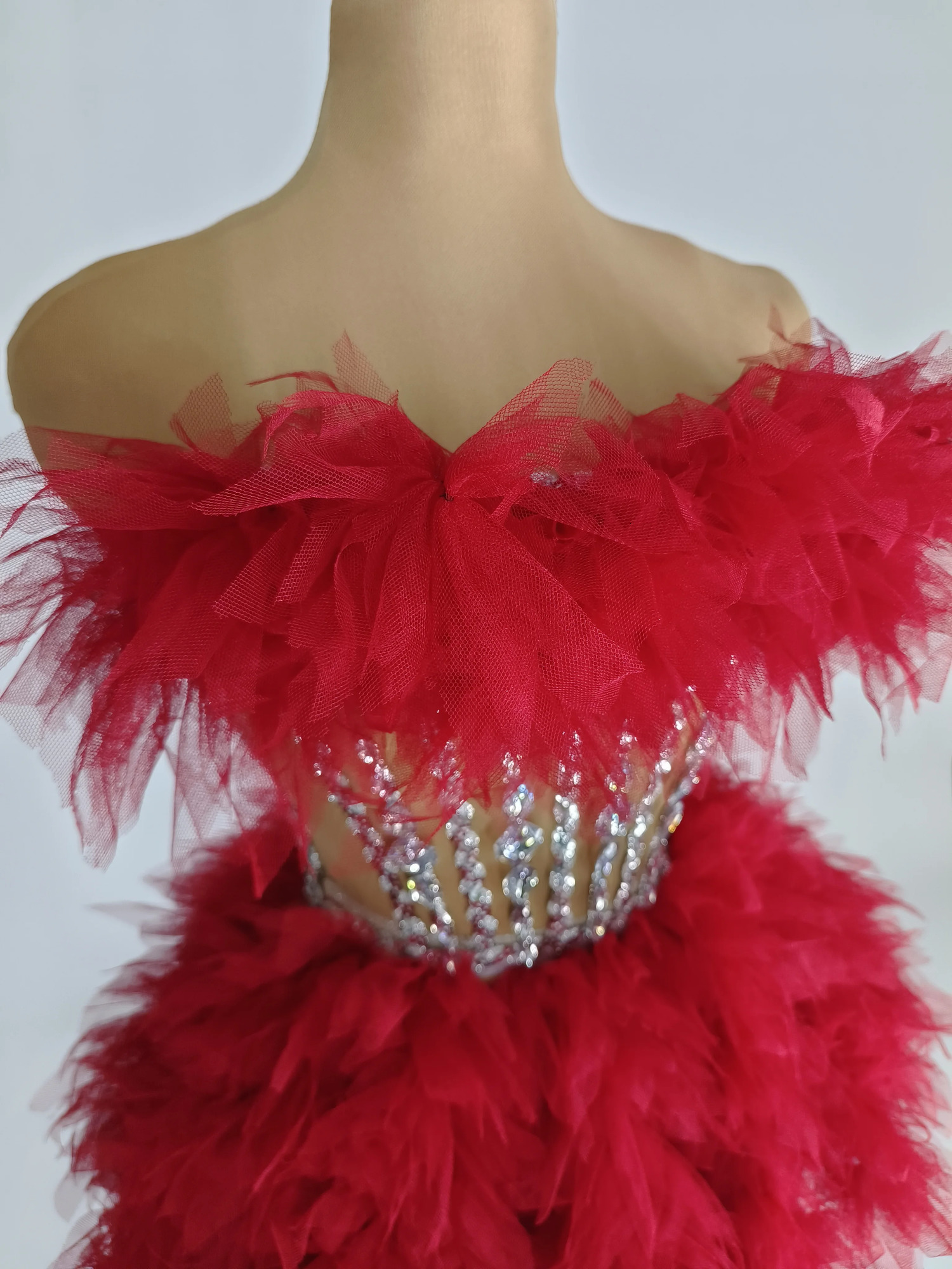 Fashionable pink dress sexy top and skirt set dance net lace rhinestone birthday party club dragqueen costume performance B176 250320