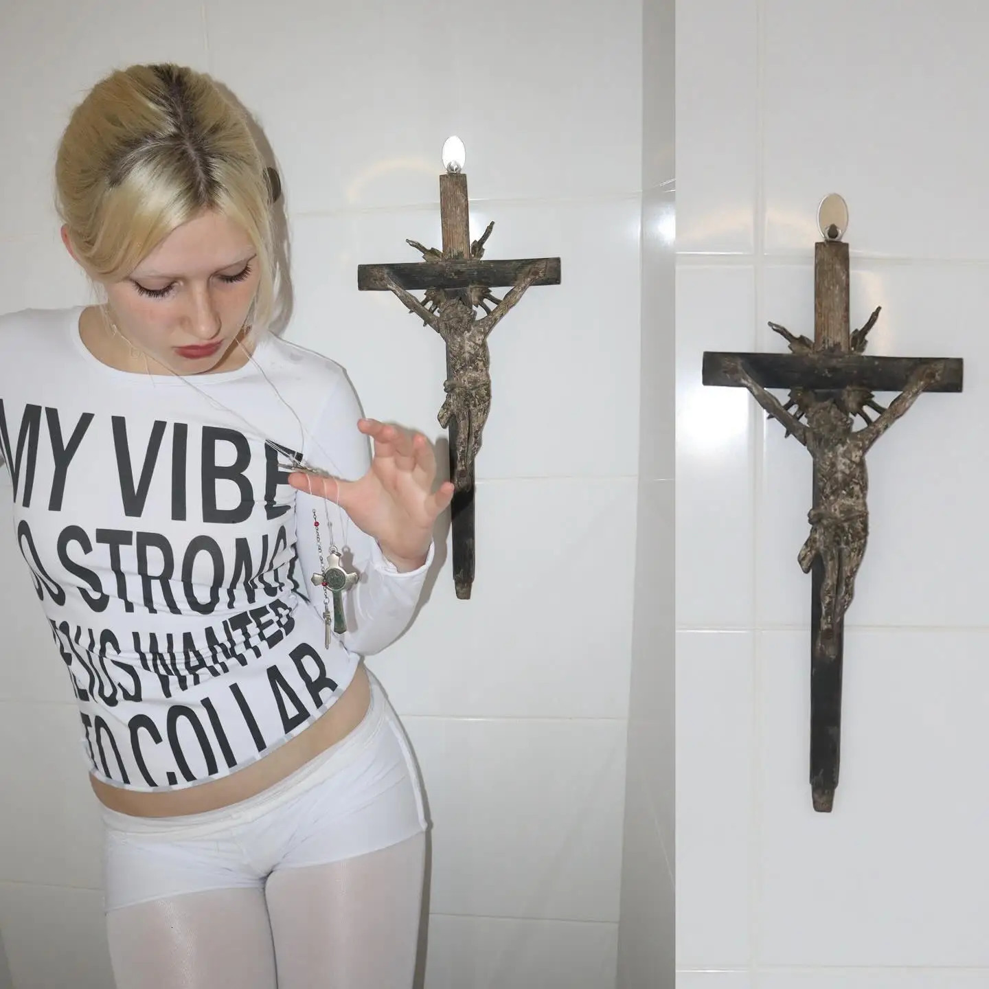 Vintage Y2k Womens T-shirt White Trash monogram print Cross Pattern Long sleeve T-shirt Harajuku Aesthetic Street American emo 250320