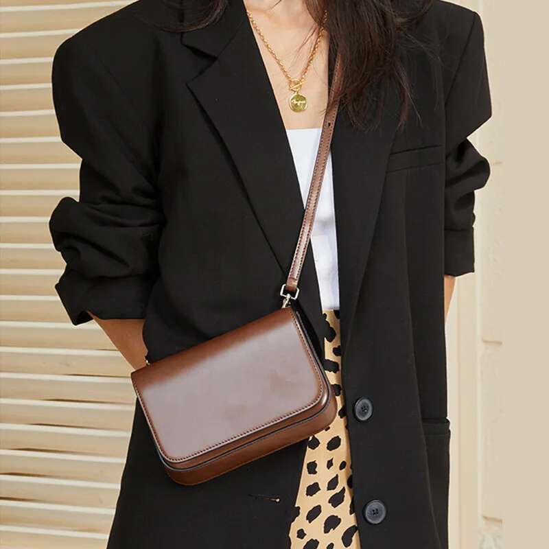 Genuine Leather Women Small Square Versatile Handbags High Quality Ladies Phone Bag Solid Color Shoulder Messenger Bags 2024
