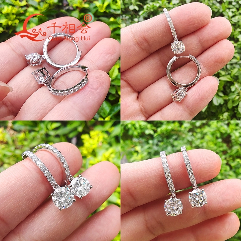 6.5mm1ct half around round shape 925 silver white color D VVS moissanite stone ear stud Earing gift dating women wedding