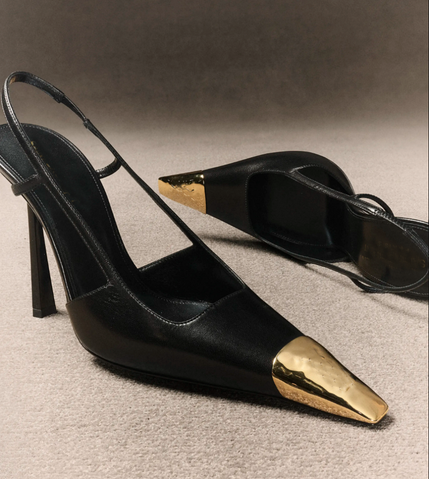 Perfect Brand Women Jeanne Leather Sandals Shoes & Slingback / Pumps Golden Logo-engraved Metallic-Toe High Heels Party Wedding Elegant Lady Opyum Walking