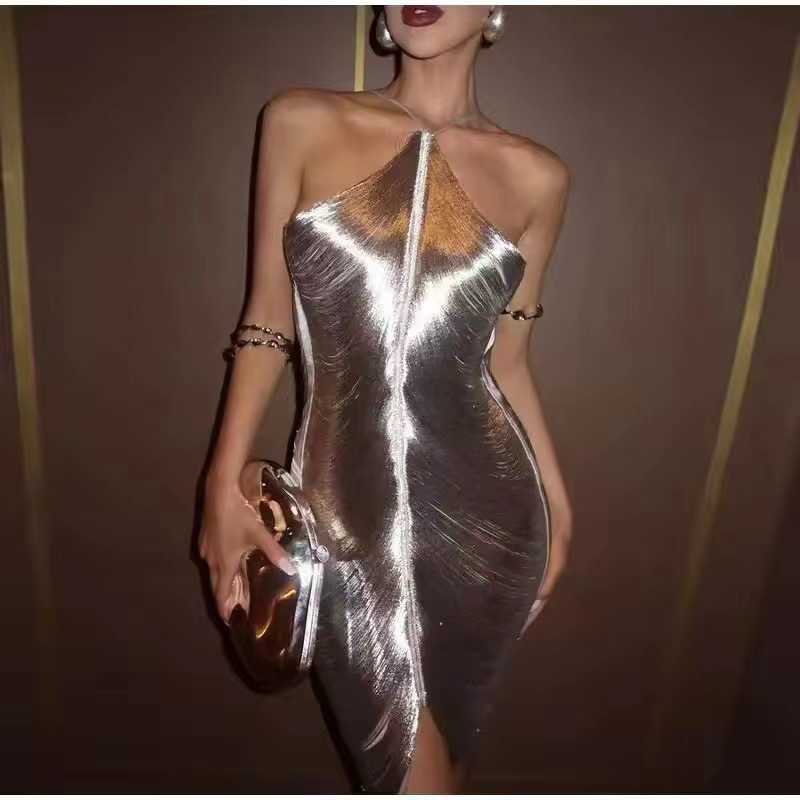 Fashion Tassel Hanging Neck Open Back Dress New Product for Spring/Summer 250315