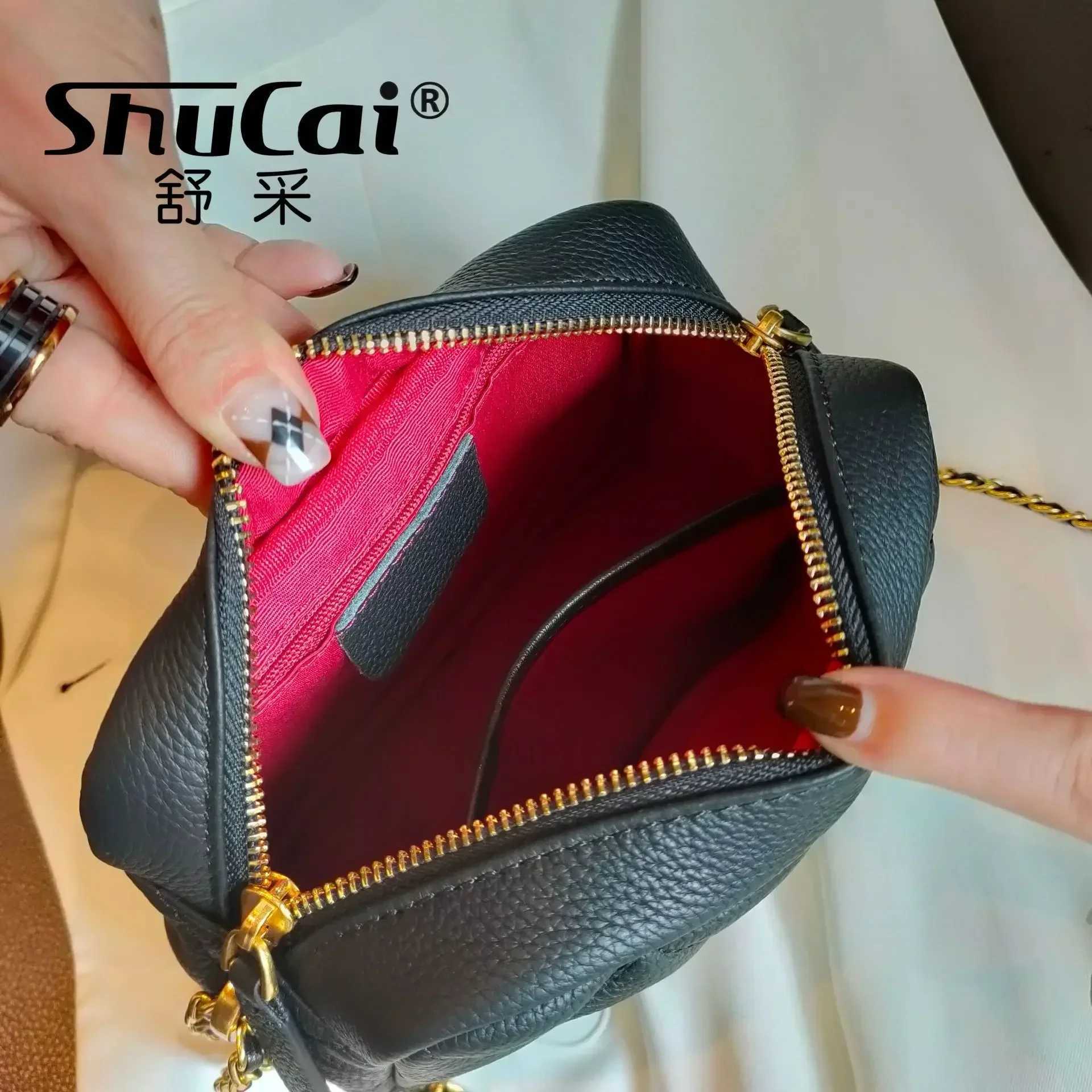 Genuine leather womens diamond shaped fashion chain soft denim shoulder messenger casual designer cross design womens bag Y250319