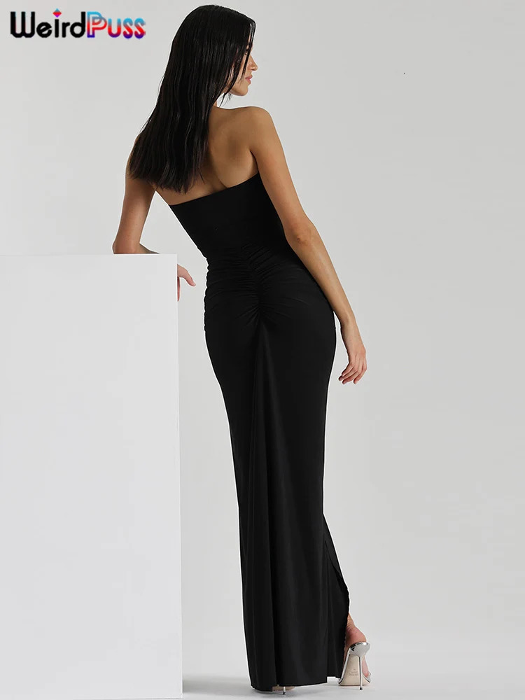 Weird Puss Ruffles Tassel Women Dress Halter Backless Open Split Ruched Peach Hip Bodycon Ladies Wedding Evening Party Dresses 250320