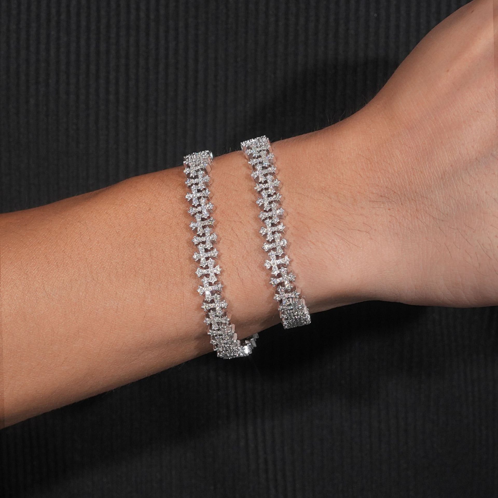 Straight S925 silver moissanite 8.5mm cross hip-hop Cuban bracelet suitable for men and women