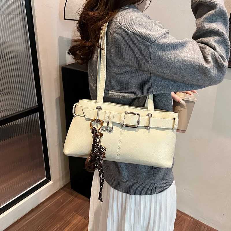 Belt Design Underarm Shoulder Bags For Women Quality PU Pure Color Armpit Bag With Pendant 2024 Latest Luxury Designer Handbags Y250320