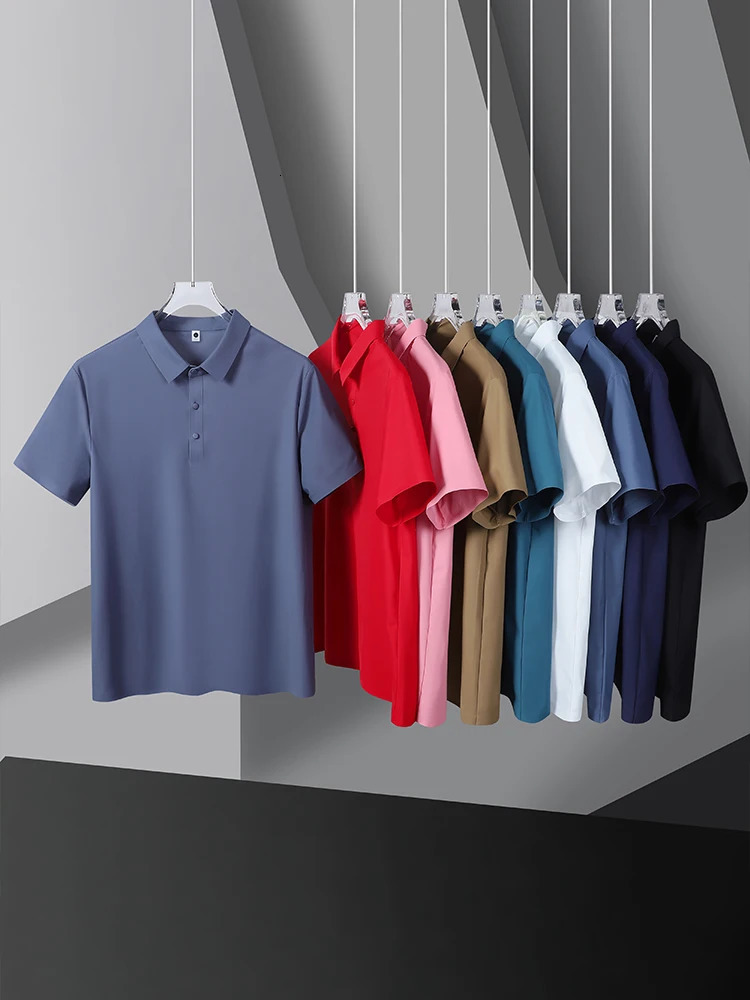 Summer Mesh Ice Silk Short-Sleeved T-Shirt Mens Shirt Collar Red Green Khaki Solid Color Slip High-End Polo 250320