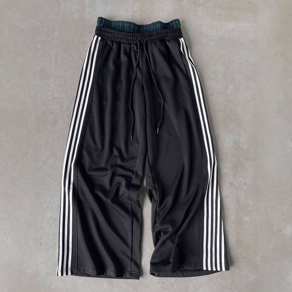 American street style double waisted striped loose straight leg sports casual pants, sweatpants for men and women