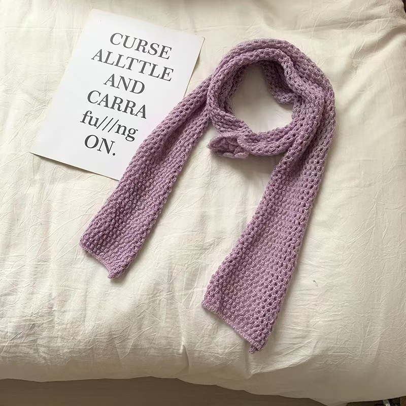 T328 autumn and winter scarf female 2025 new casual knitted flower concave shape decoration narrow neck scarf hot girl scarf