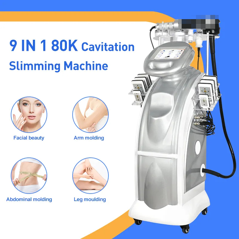 Hot Selling 9 In 1 80k Cavitation RF Slimming Machine Vacuum Radio Frequency Weight Reduce Skin Tighten Lymphatic Drainage Wrinkle Remover Beauty Equi