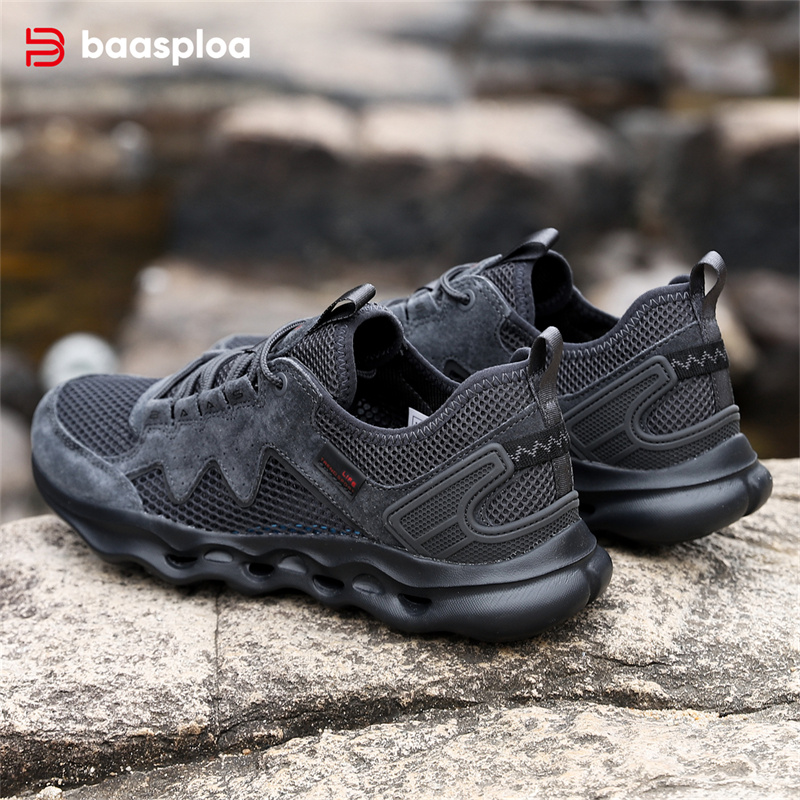 Baasploa Men Walking Shoes Summer Breathable Mesh Soft Sport Shoes Male Comfort Lightweight Casual Sneakers Lace-Up Non-Slip