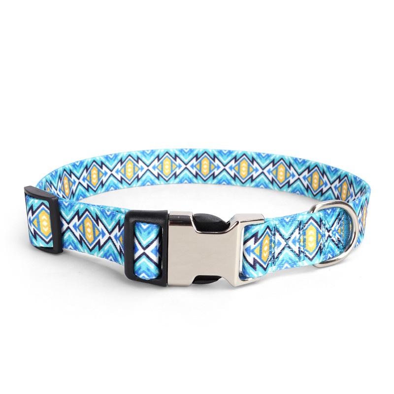 High Quality Thermal Printing Pet Leash Accessory Reinforced Dog Collar with Secure Half Metal Fastener