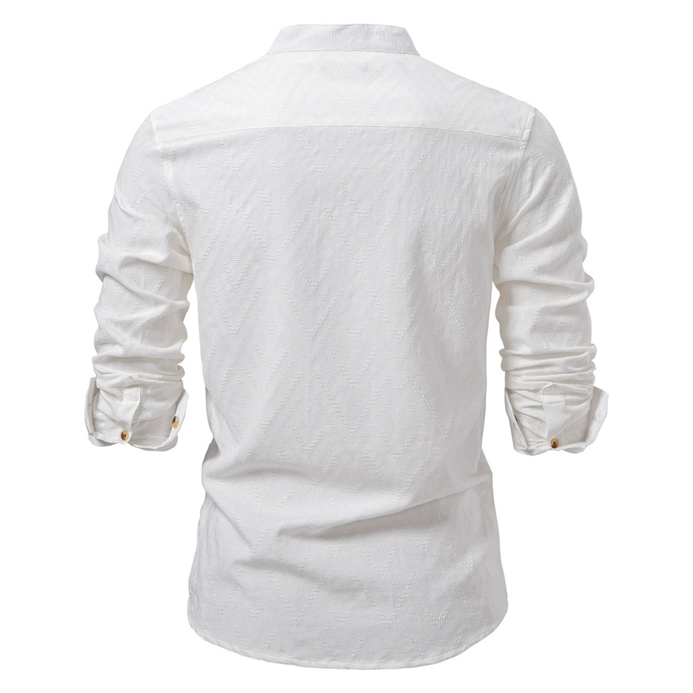 Spring Summer Pullover Shirts Collar Shirt Men's Solid Color Jacquard Casual Long Sleeve Shirts EUR Size XXL White Black 60% cotton,40% rayon Top