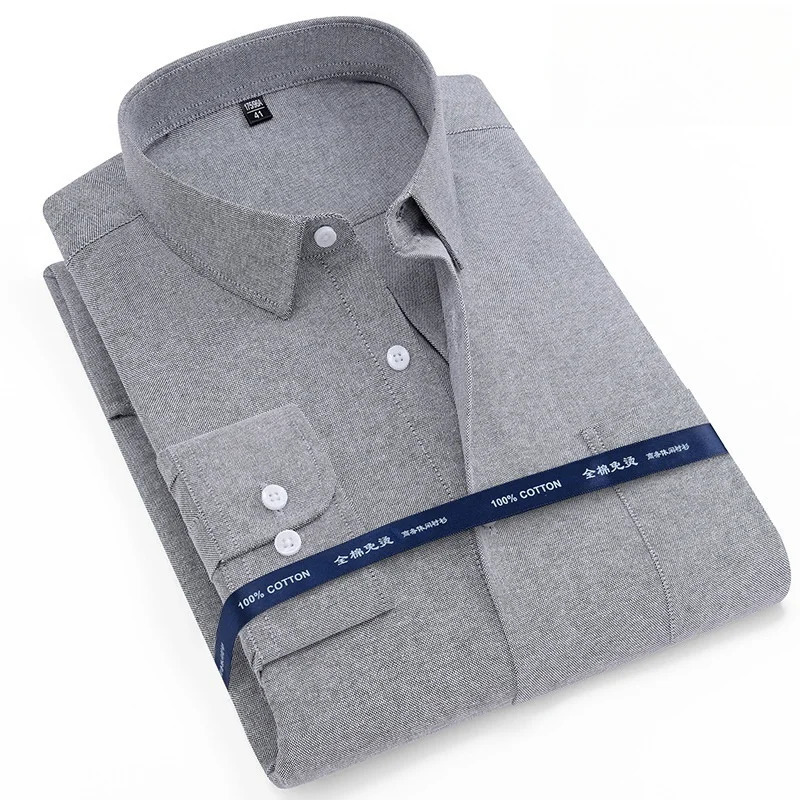 100% Pure Cotton Oxford Men Solid Color Shirt Long Sleeve Regular Fit Men Pocket Casual Shirt Leisure Autumn Male Blouse 7XL 8XL 250320