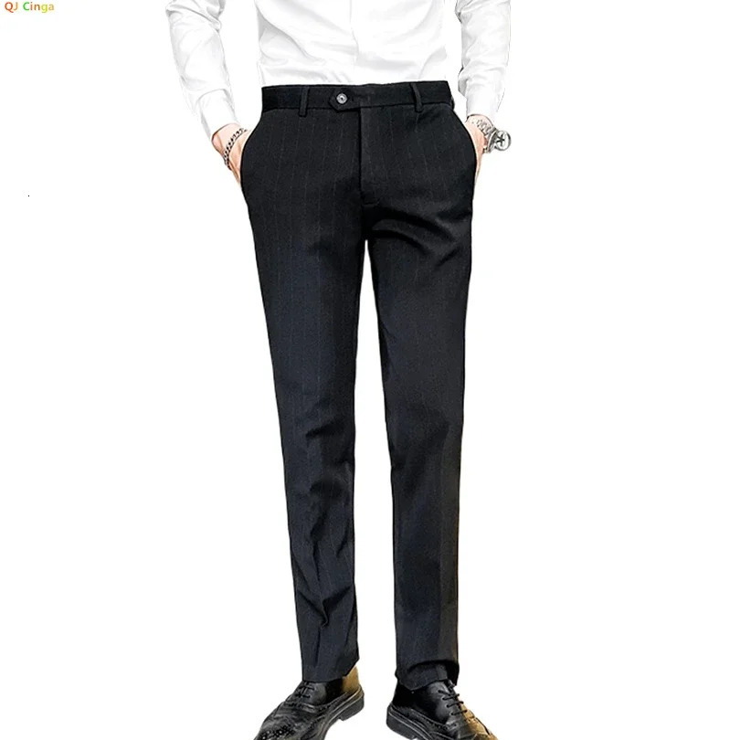 Black Mens Suit Pants Business Casual Striped Trousers Asian Size 29-38 Blue Gray Available Burgundy Plaid Pant 250320