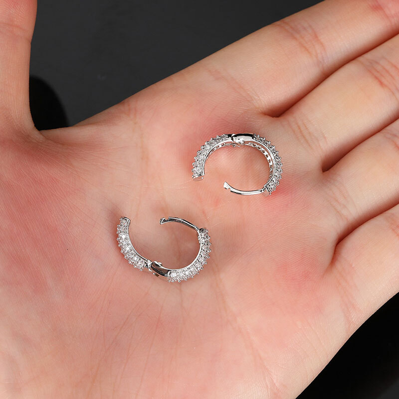 Iced Out Hip Hop Trendy Cubic Zirconia Hook Cz Studs Hoop WomenS Earrings Plated Bling Au750 High End Luxury Drop Shipping