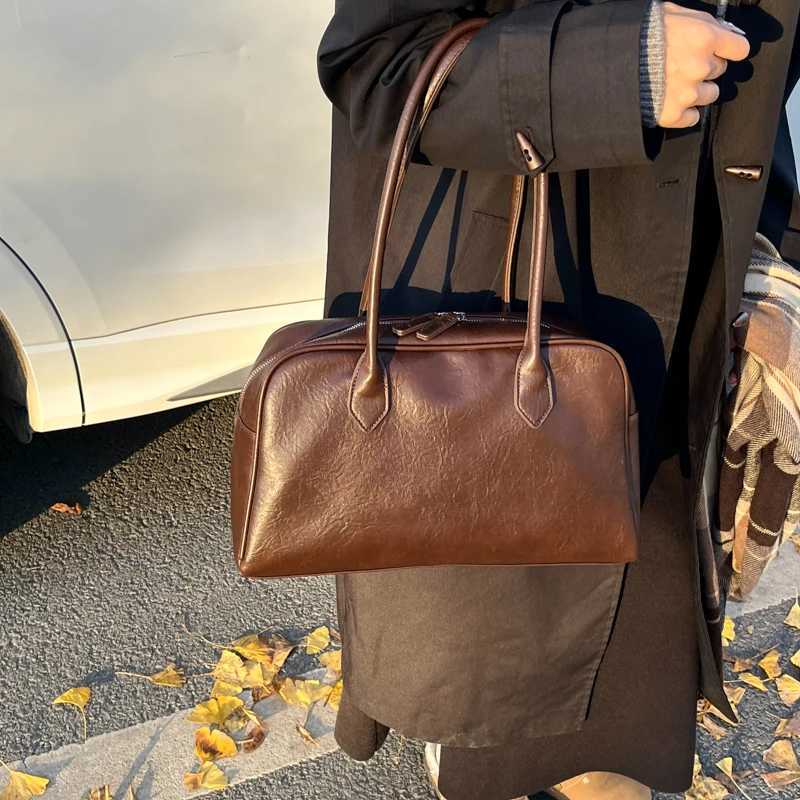 Vintage Solid Color Minimalist Casual Handbag for Women Luxury Designer Portable PU Leather Shoulder Bag JK Uniform Bag Girls Y250319