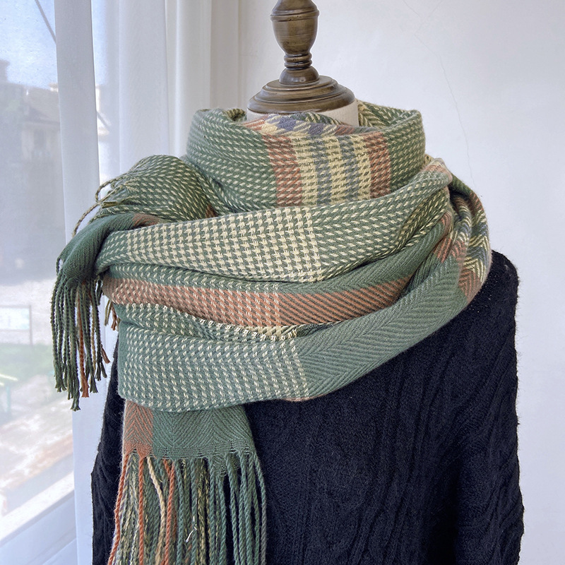 K191 Versatile plaid scarf women 2024 new autumn and winter Korean version sweet imitation cashmere scarf wholesale thick warm shawl