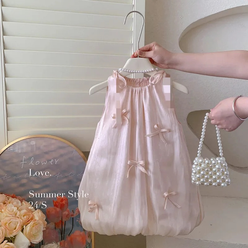 Kids Babys Girls Sleeveless Dress Summer Bow Toddler Girls Sundress Trendy Flower Bud Princess Dress for Little Girls R250424