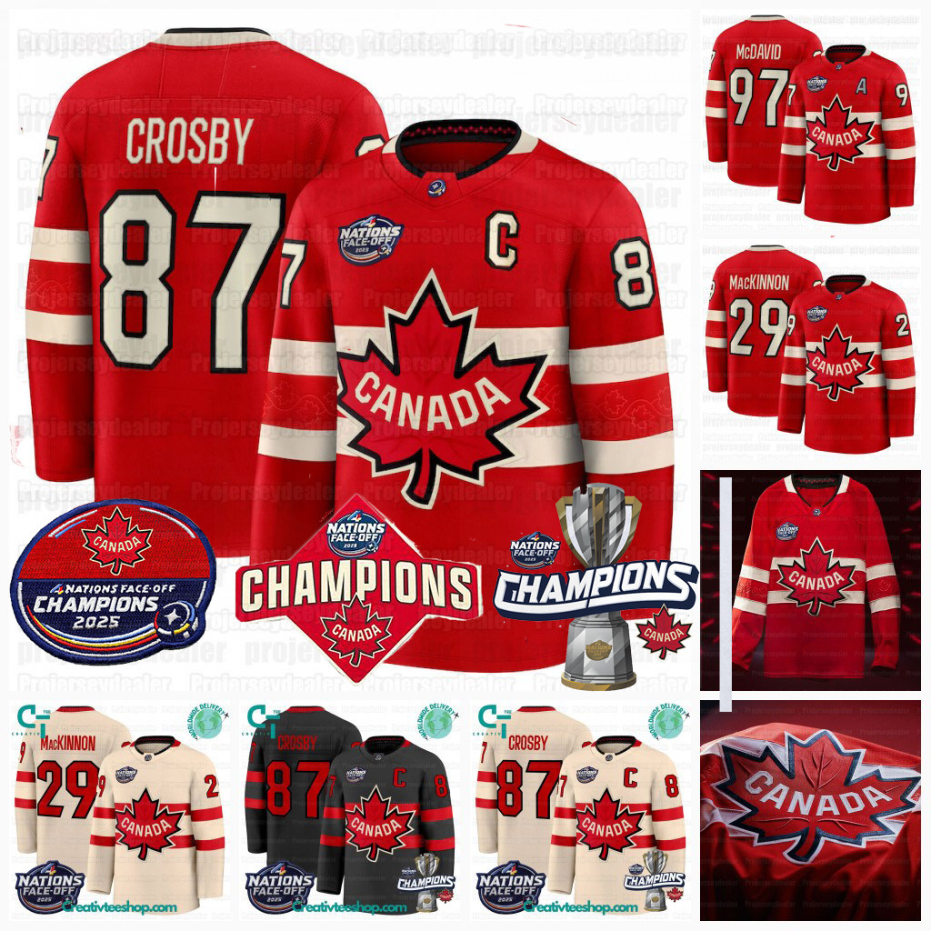 87 Sidney Crosby 2025 4 Nations Face-off Champion Canada Hockey Jersey Binnington Brad Marchand Nathan MacKinnon Mark Stone Pietrangelo Jarvis Sam Bennett Point