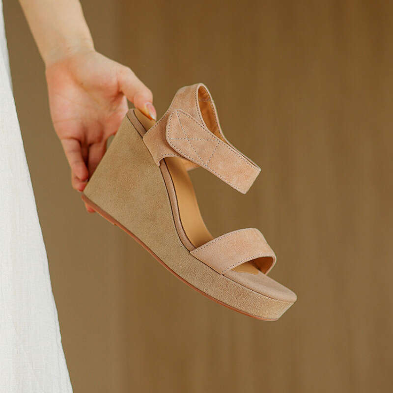 High Heel Niche Light Luxury Women S Shoes Sandals Slippers External Wear Matte Sheepskin Apricot Slope Heels