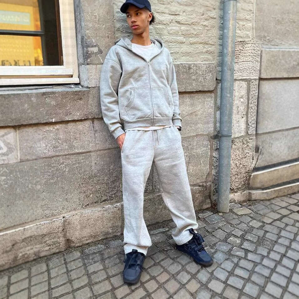 American casual sports suit, loose hooded cardigan, hoodie, ankle tied pants, two-piece set for men and women