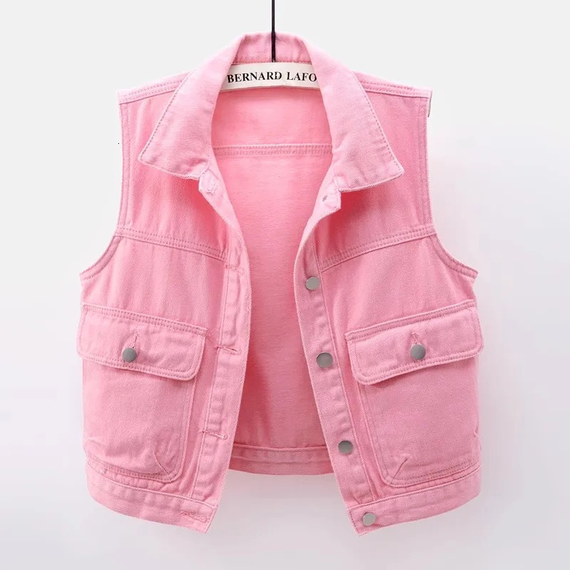 Spring and Autumn Vintage Big Pocket Denim Vest Women Cowboy Sleeveless Jacket Coat Slim Short Jeans Waistcoat Female T930 250320