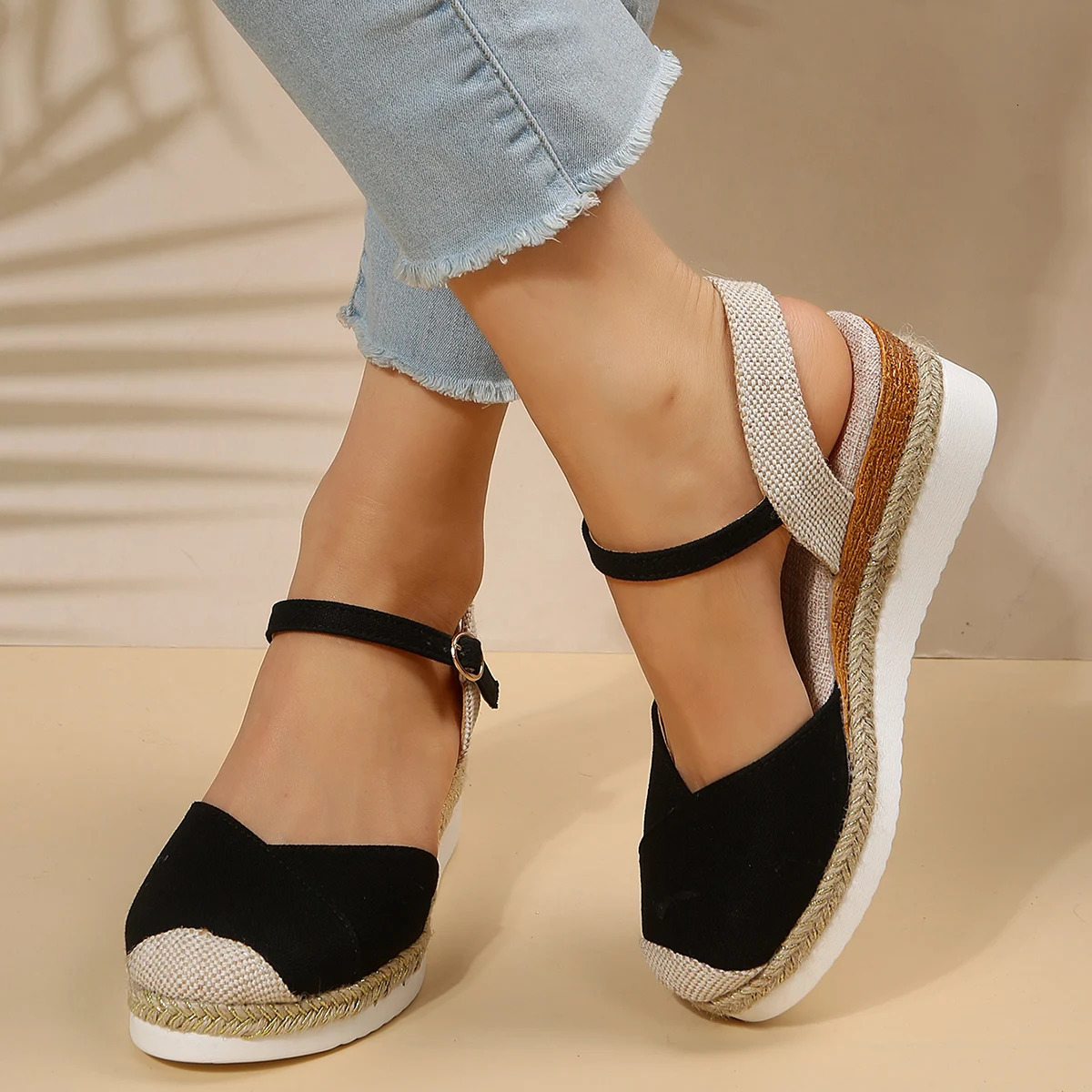 Women Closed Toe Wedge Sandals Summer Buckle Strap Gladiator Shoes Woman Fashion Espadrilles Platform 250321BJ - view 5