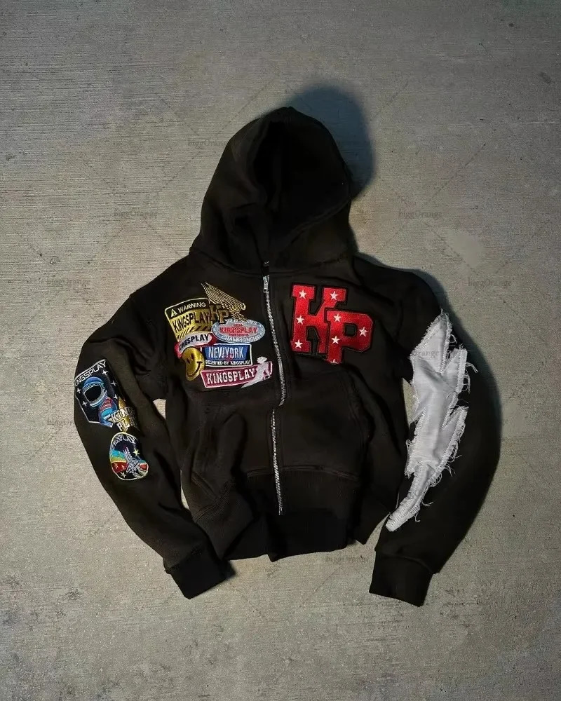 Y2K Fashion Harajuku Color Pattern Printing Loose Zipper Mens Retro Casual Edition Oversized Jacket Womens 250317