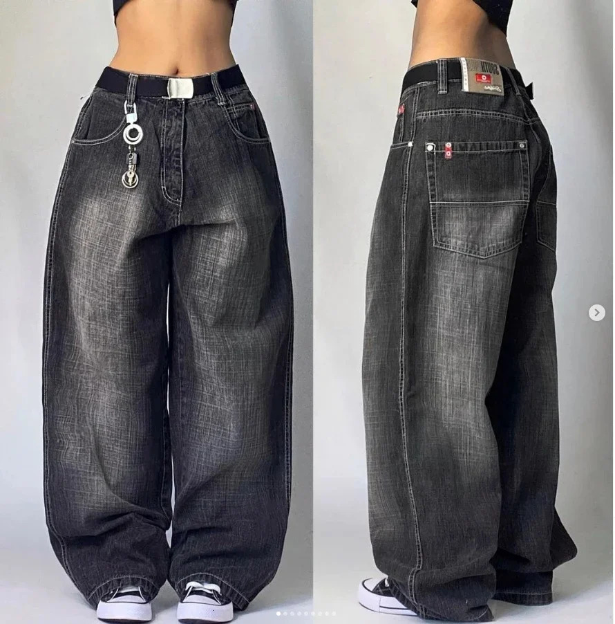 High Street Goth Punk Dark Trousers Y2K Harajuku Retro Washed Distressed Baggy Jeans Women Street Fashion Straight Leg Pants 250320