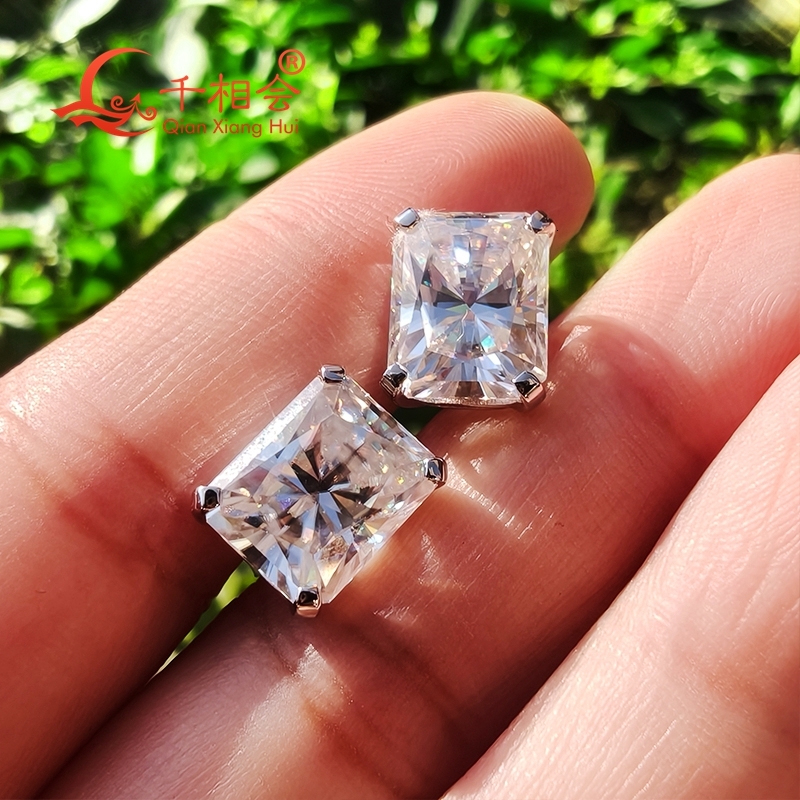 8*10mm radiant shape 925 silver white color D VVS moissanite stone ear stud Earring gift dating women wedding