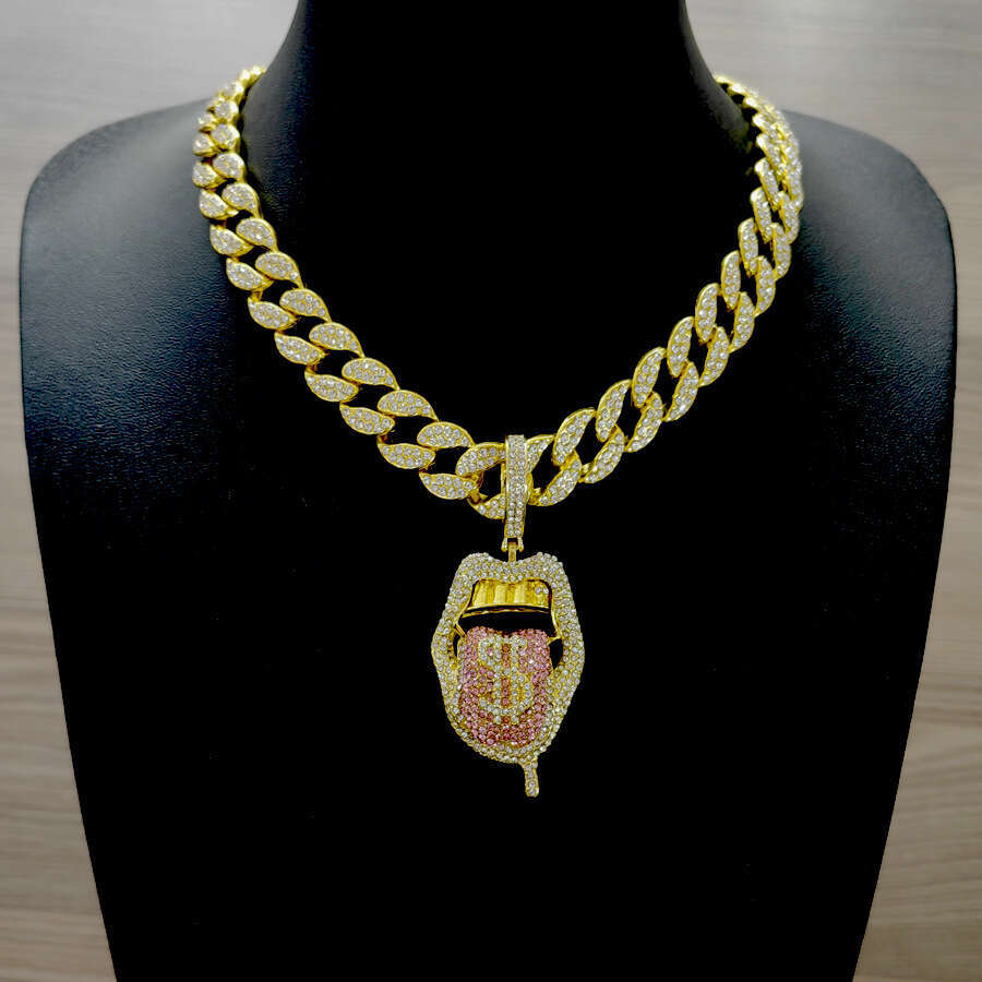 Alloy funny three-dimensional coins spicy girl hip-hop tongue sticking skull pendant watch buckle inlaid with dias Cuban collarbone chain