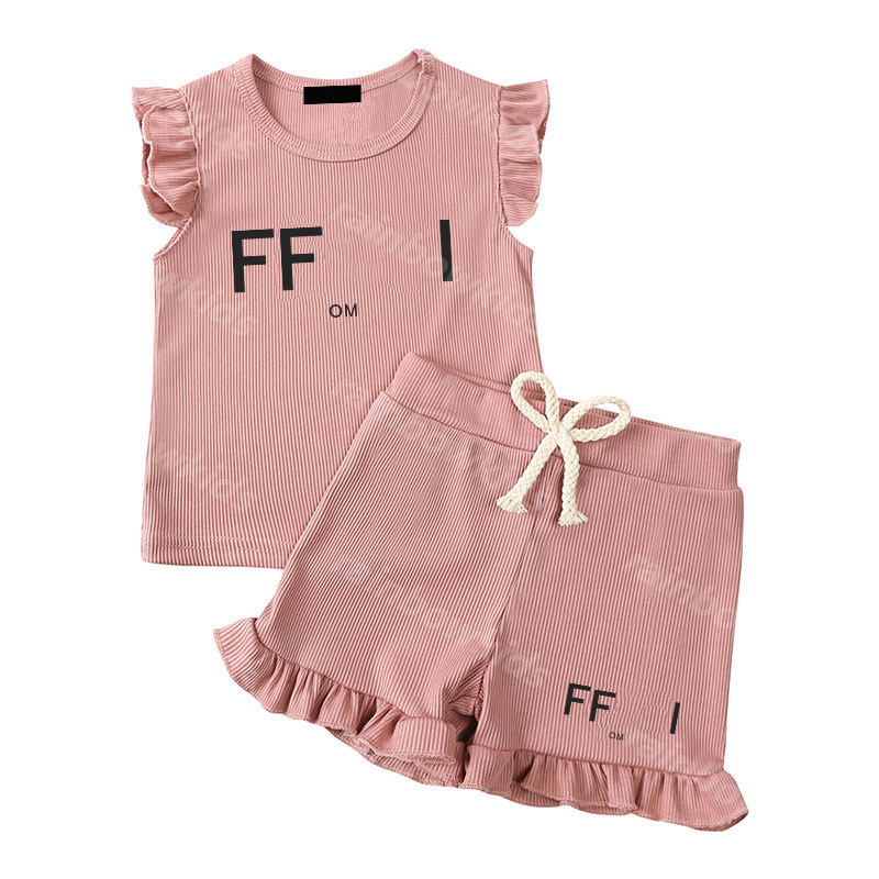 Two Piece Set For Children Designer Kids Tank Tops Shorts Luxury Baby Clothing Sets 100% Cotton Boy Suit Girl Sleeveless Tee DPD2503212