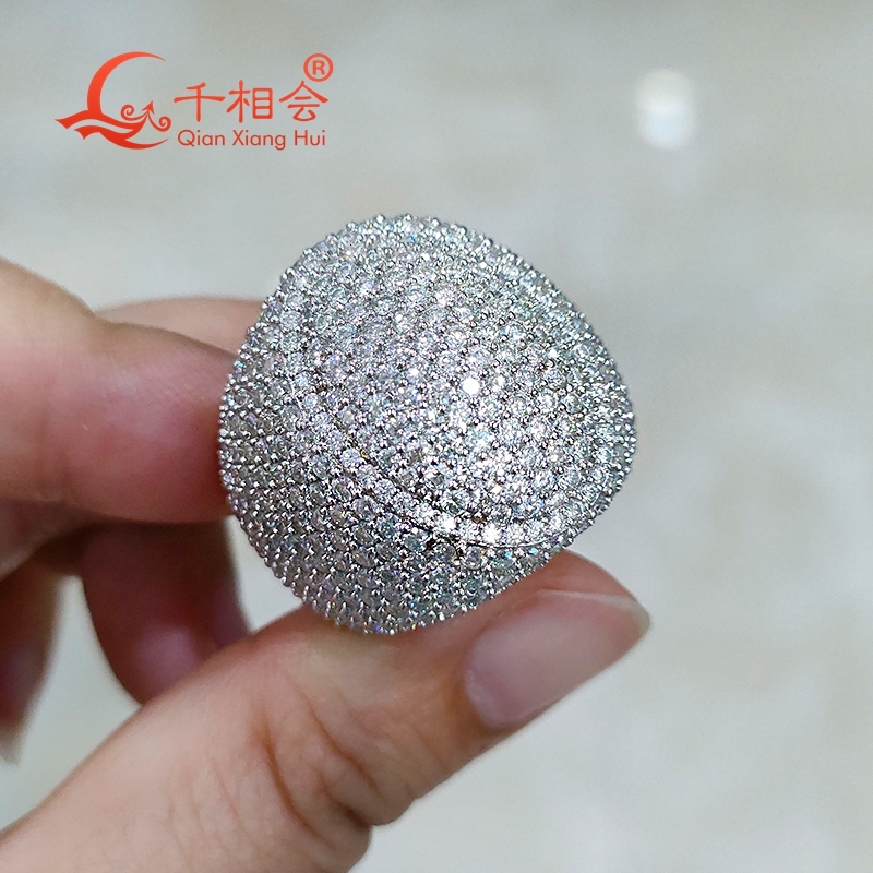 oval shape 24mm big size melee moissanite S925 Silver ring half band Mens womens Ring Luxury Style gift wedding