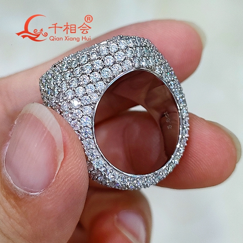 18.5*22mm heart shape silver color S925 Silver D white full melee Moissanite Mens womens Ring Luxury Style gift wedding