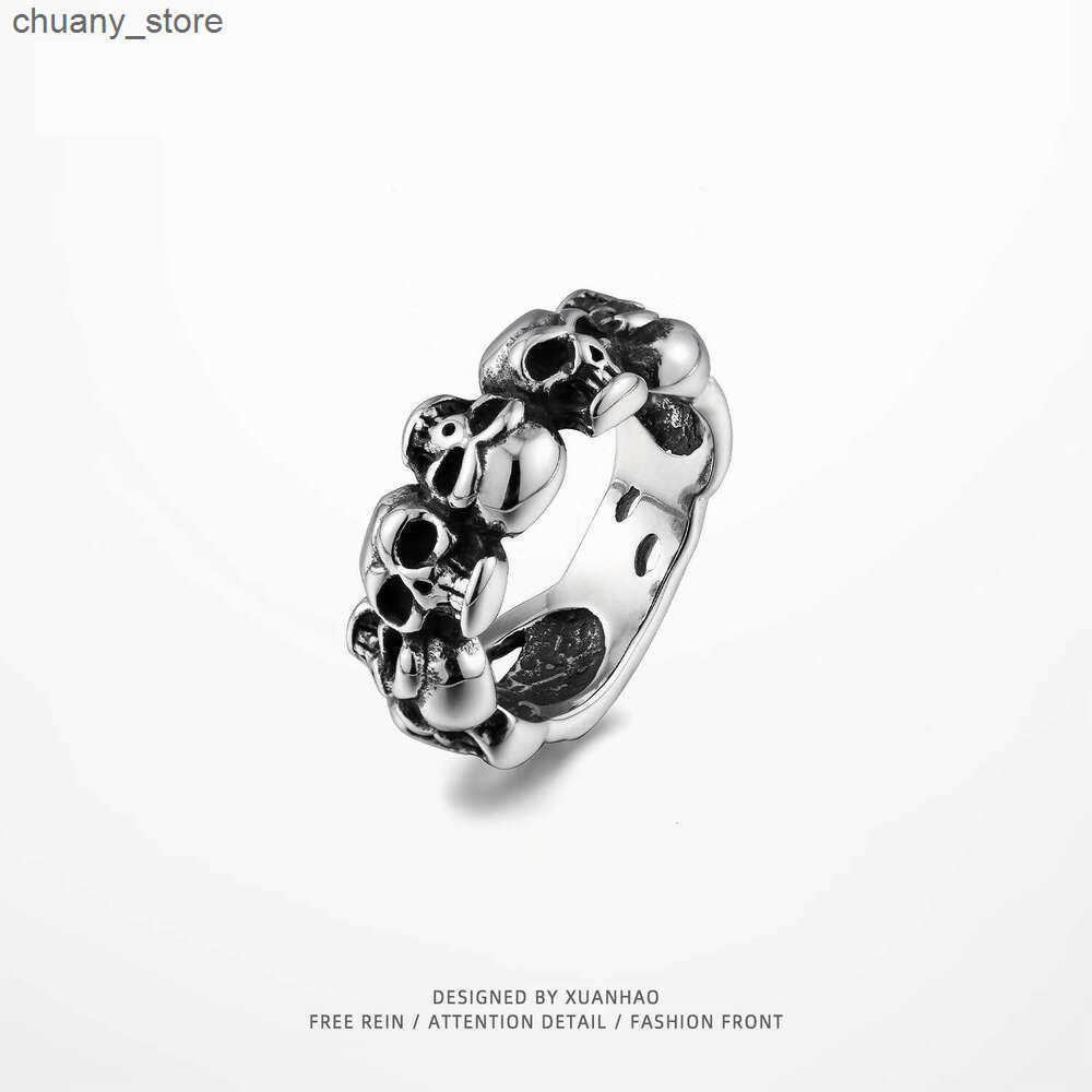 Solitaire Ring Xuan Hao Mens Punk Hip Hop Skull Head American Trendy Brand Titanium Steel Tail Ring HIPHOP Street Jewelry z250321