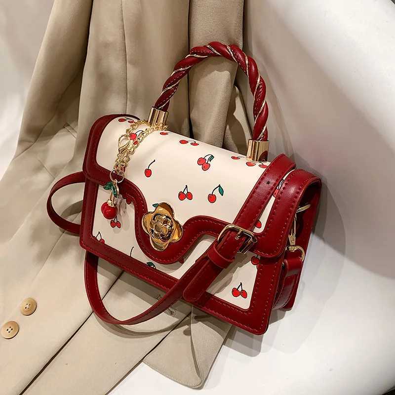 Fashion Casual Womens Handbag PU Cherry Pattern Decoration Ladies Mini Shoulder Bag Messenger Bag For Commute Shopping Outings Y250319
